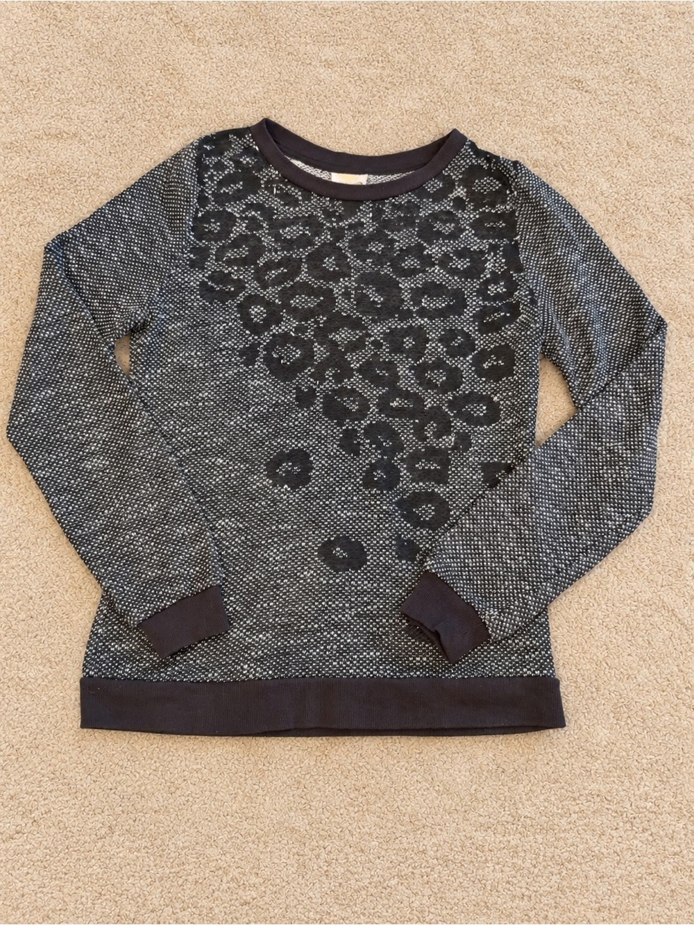 Belle Du Jour Women’s Medium Black Gray Leopard Print Knit Sweater